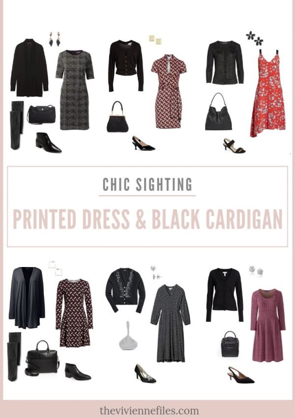 CHIC SIGHTING: PRINTED DRESS AND BLACK CARDIGAN