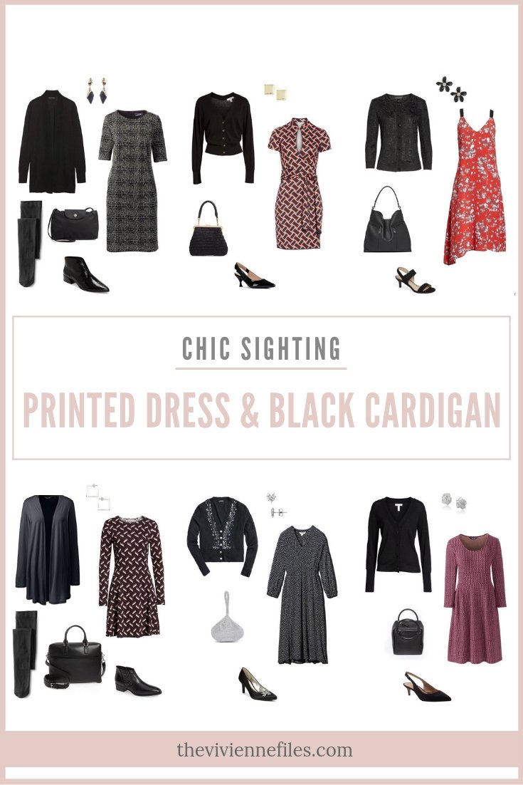 CHIC SIGHTING: PRINTED DRESS AND BLACK CARDIGAN