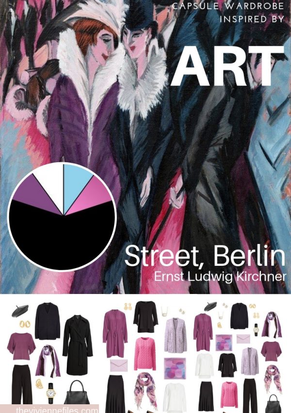 Travel capsule wardrobe in black and purple based on art - winter travel street art berlin