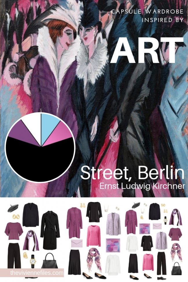 Travel capsule wardrobe in black and purple based on art - winter travel street art berlin