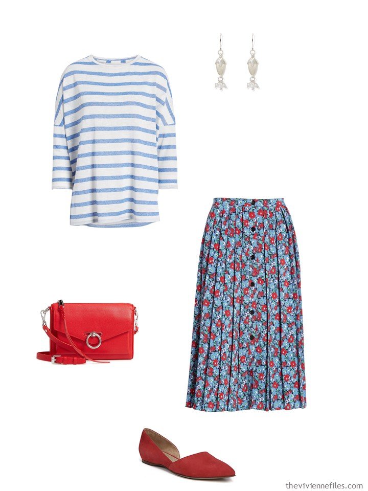 1. blue and white stripes and flowers outfit