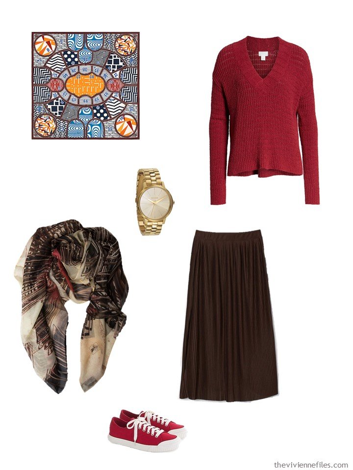 10. brown and red skirt outfit