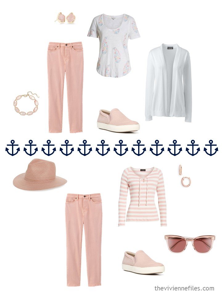 11. 2 ways to wear blush jeans from a travel capsule wardrobe