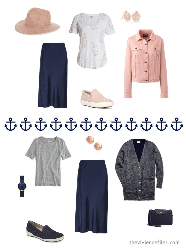 12. 2 ways to wear a navy skirt from a travel capsule wardrobe