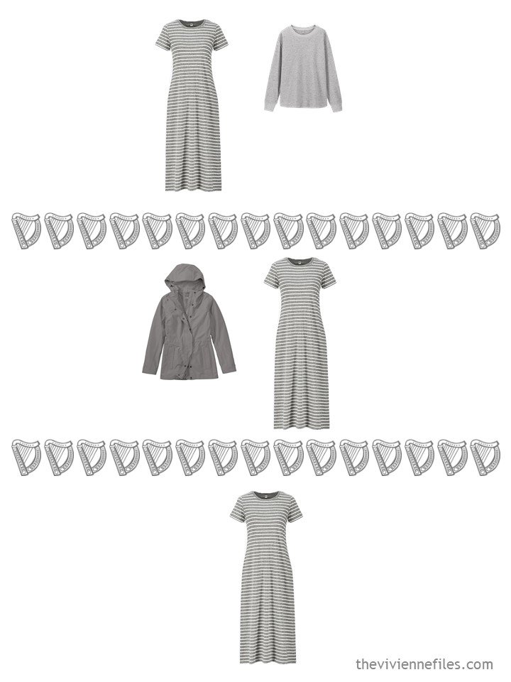 12. 3 ways to wear a grey striped dress from a travel capsule wardrobe