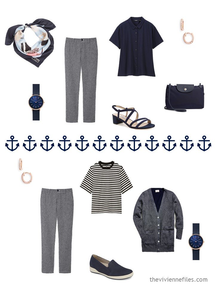 13. 2 ways to wear navy gingham pants from a navy travel capsule wardrobe