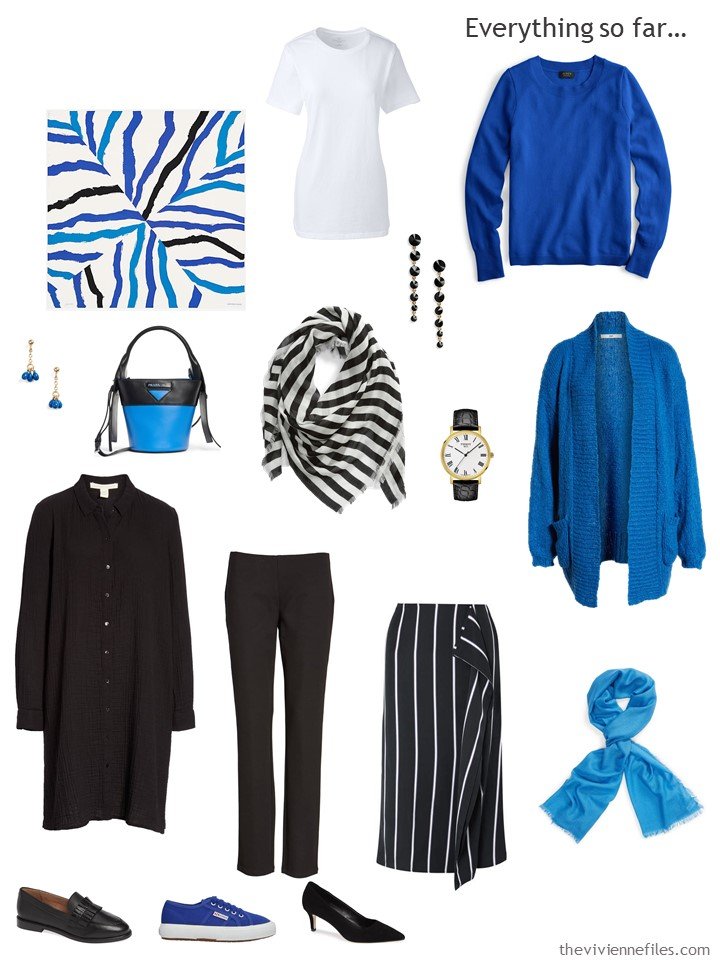 13. black, white and blue capsule wardrobe