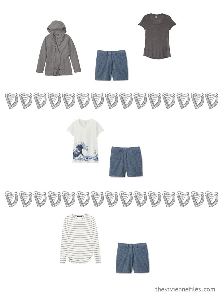 14. 3 ways to wear chambray shorts from a travel capsule wardrobe