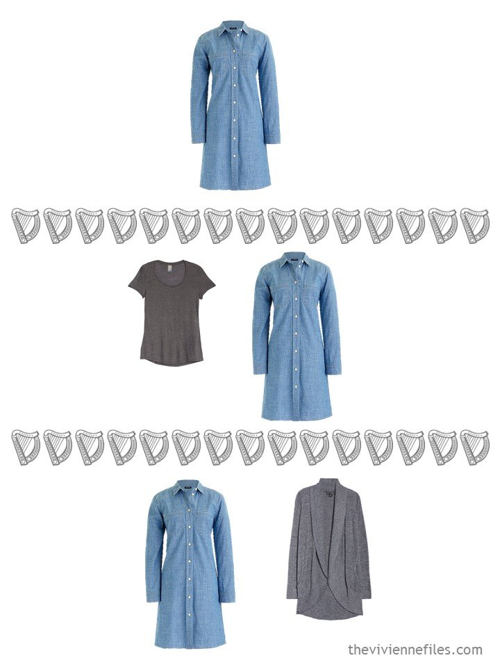 15. 3 ways to wear a denim shirtdress from a travel capsule wardrobe