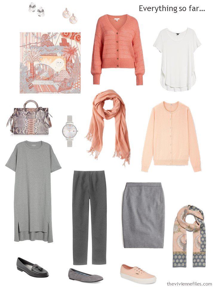 15. grey, peach and white capsule wardrobe