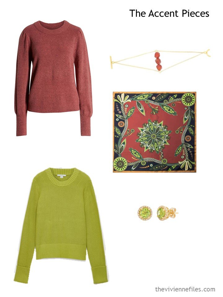 16. Wardrobe accents in cinnabar and acid green