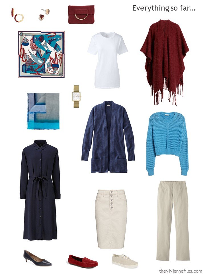 16. navy, beige, red and white capsule wardrobe