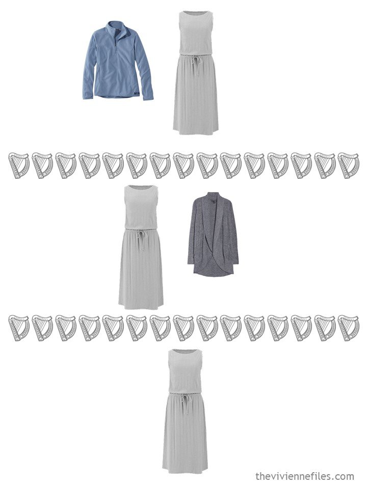 17. 3 ways to wear a sleeveless dress from a travel capsule wardrobe