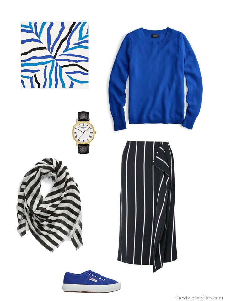 2. black and blue skirt outfit