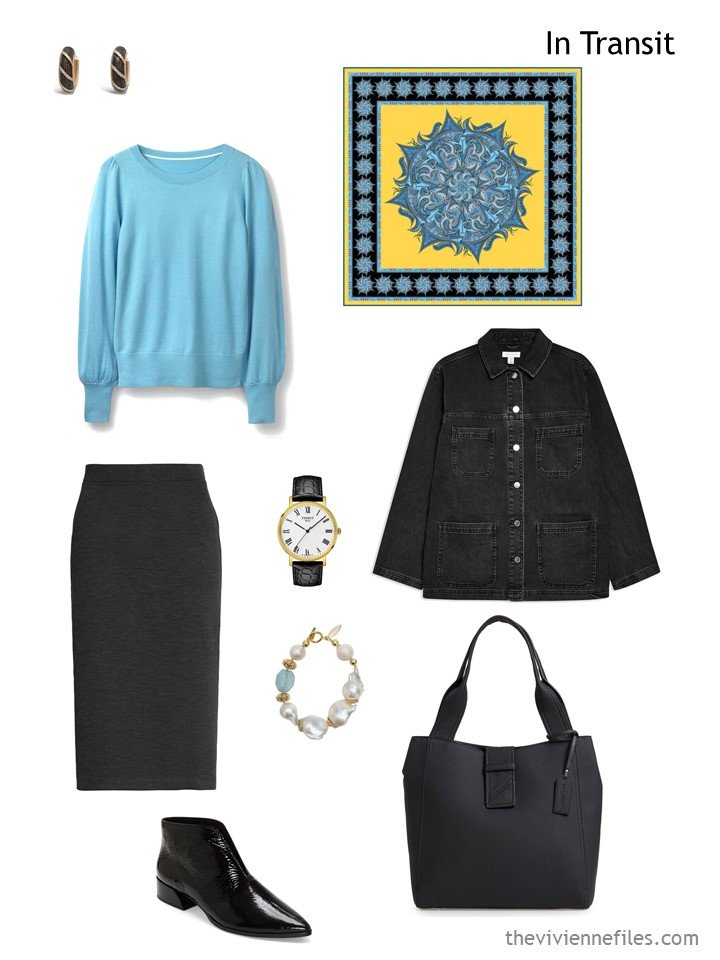 2. black and turquoise travel outfit