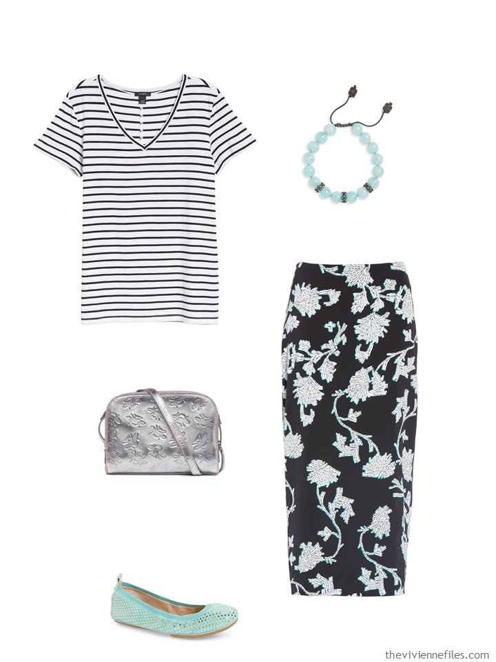 2. black and white stripes and flowers outfit