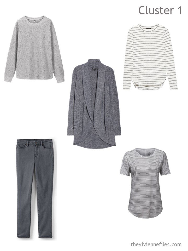 2. travel cluster based on grey jeans and cardigan