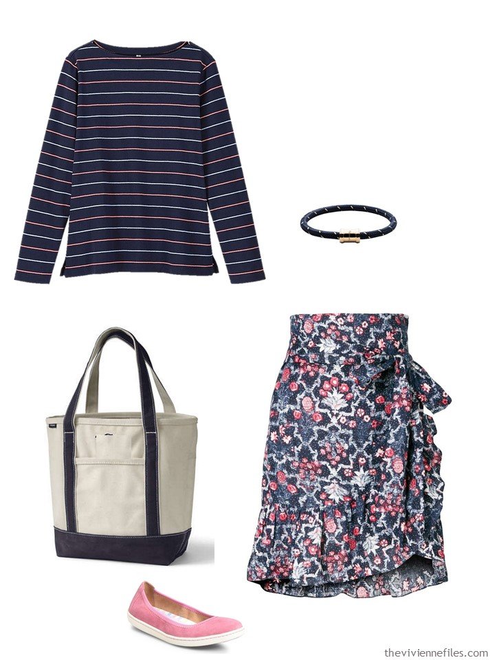 3. navy and pink stripes and flowers outfit