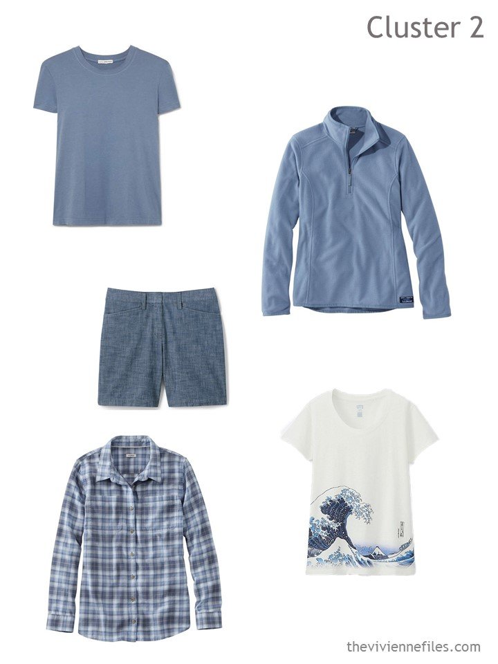 3. travel cluster based on chambray shorts and blue tops