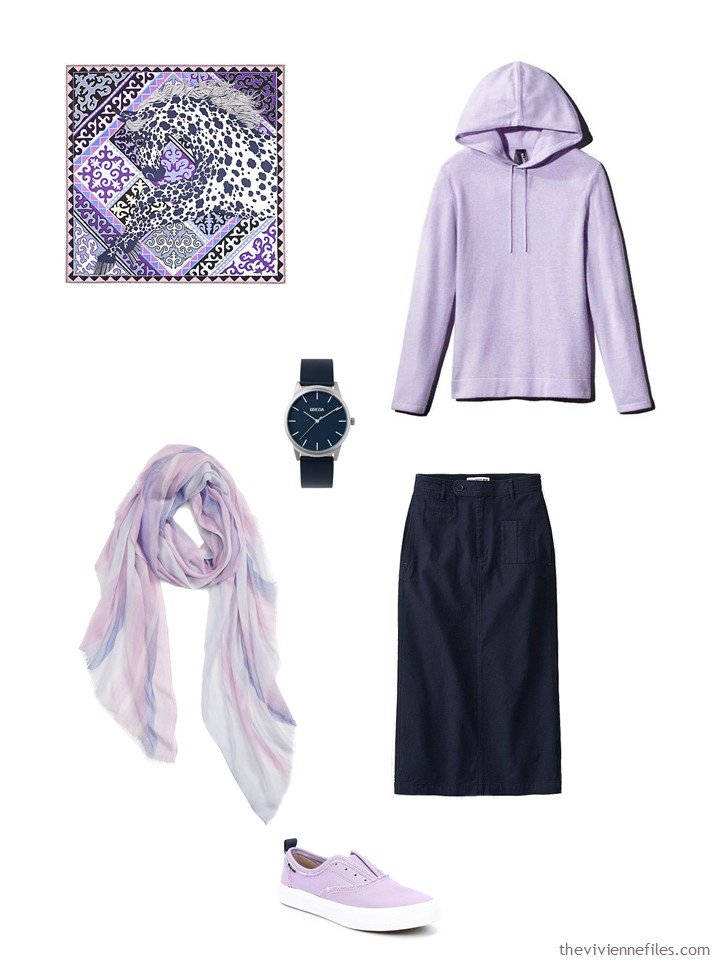 4. lavender and navy skirt outfit