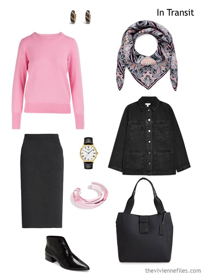 4. travel outfit in black and pink