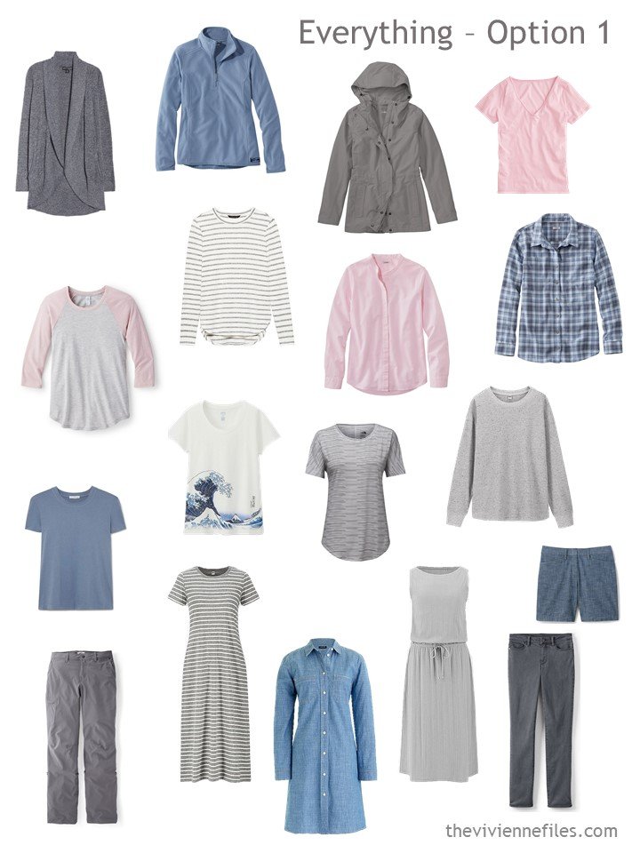 7. 18-piece travel capsule wardrobe with 3 dresses