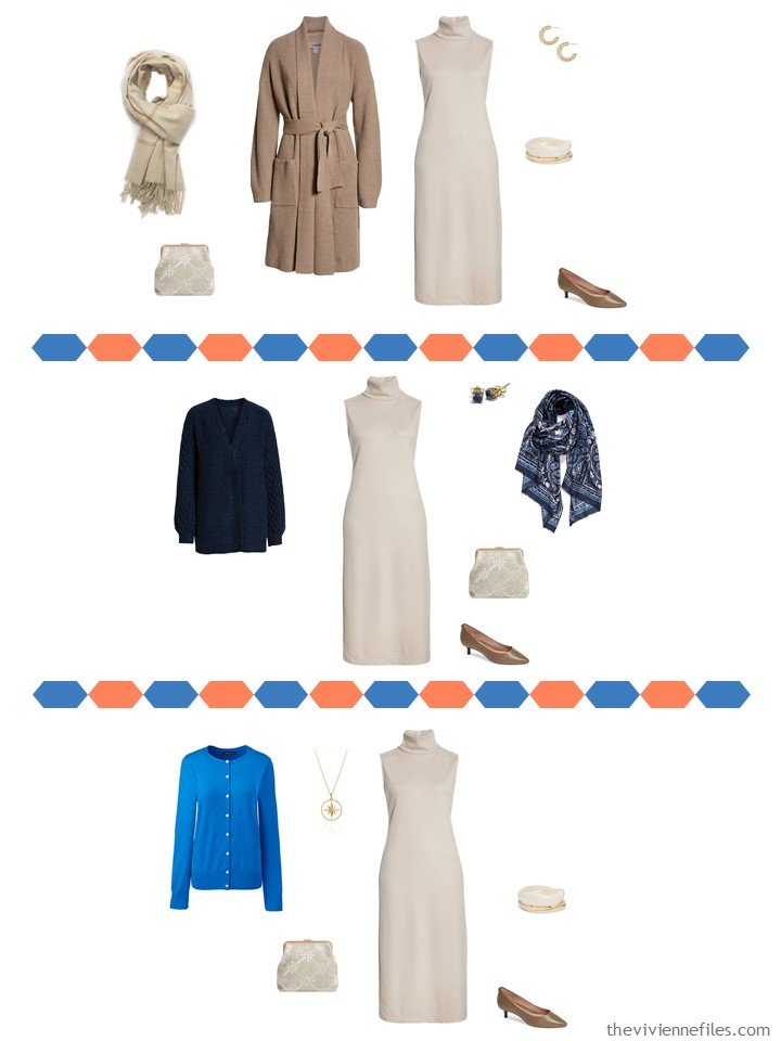 7. 3 ways to wear a beige dress from a travel capsule wardrobe