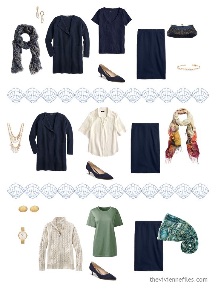 7. 3 ways to wear a navy skirt from a travel capsule wardrobe