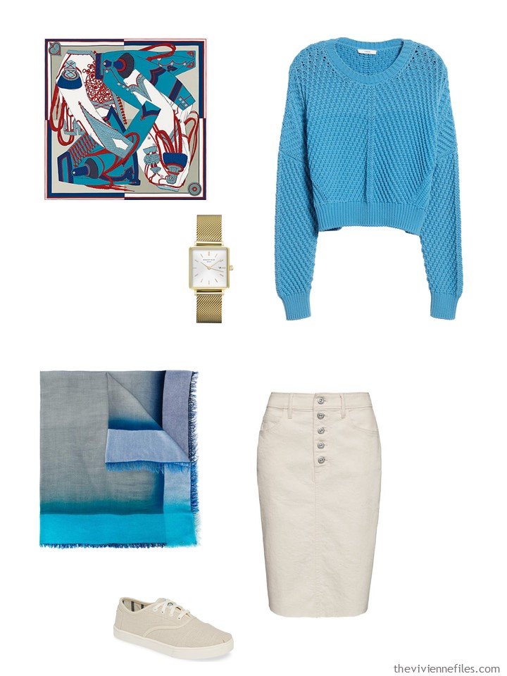 8. beige and turquoise skirt outfit