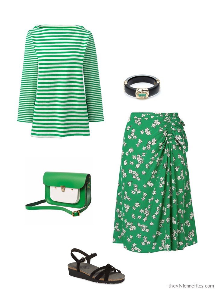 8. green and white stripes and flowers outfit