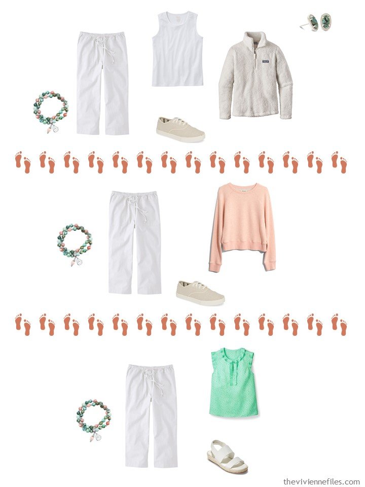 10. 3 ways to wear white capri pants from a Whatever's Clean 13 wardrobe