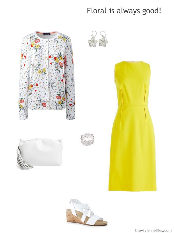 12. yellow dress with white floral accessories