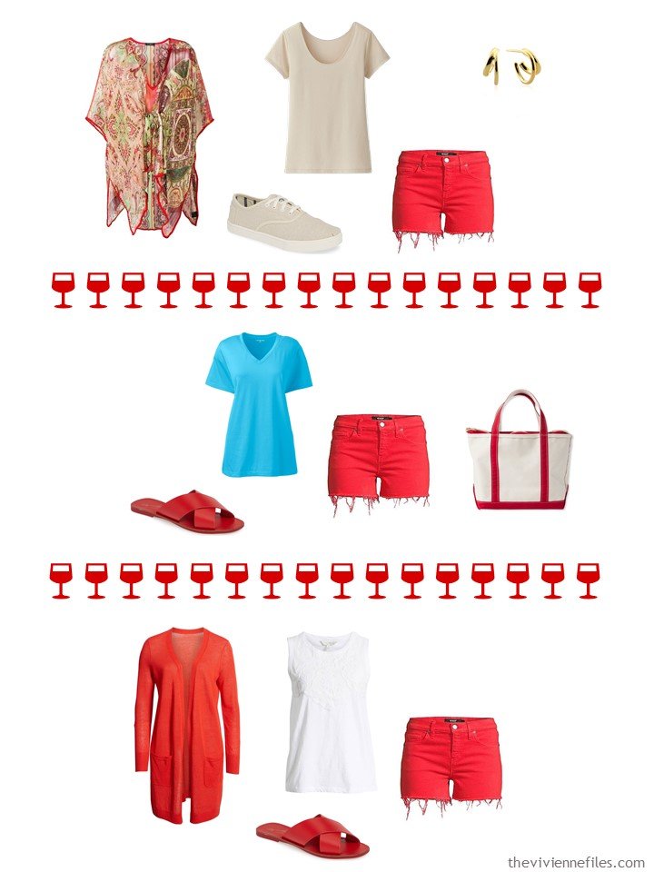 13. 3 ways to wear red shorts from a capsule wardrdobe