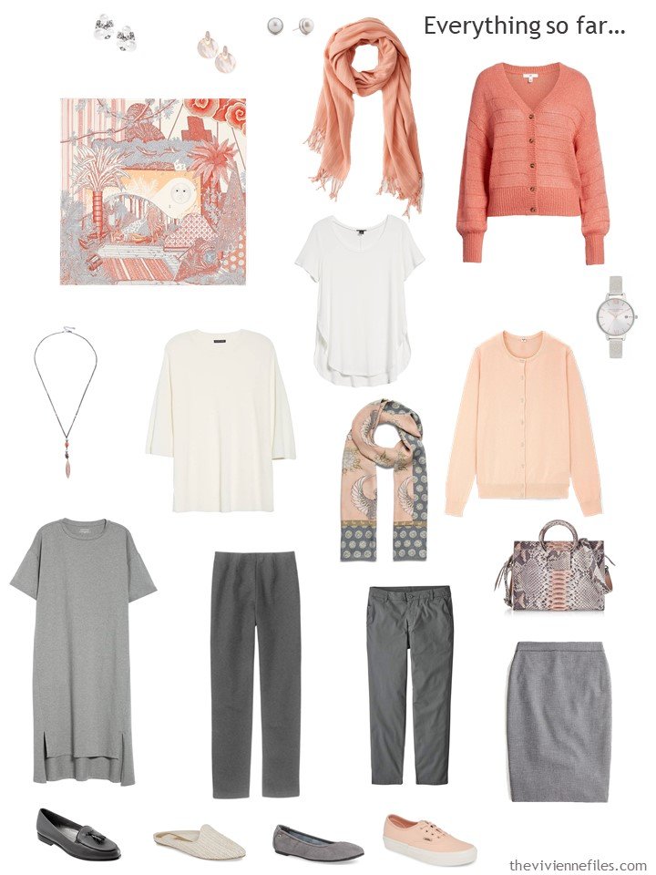 13. capsule wardrobe in grey, ivory and shades of orange