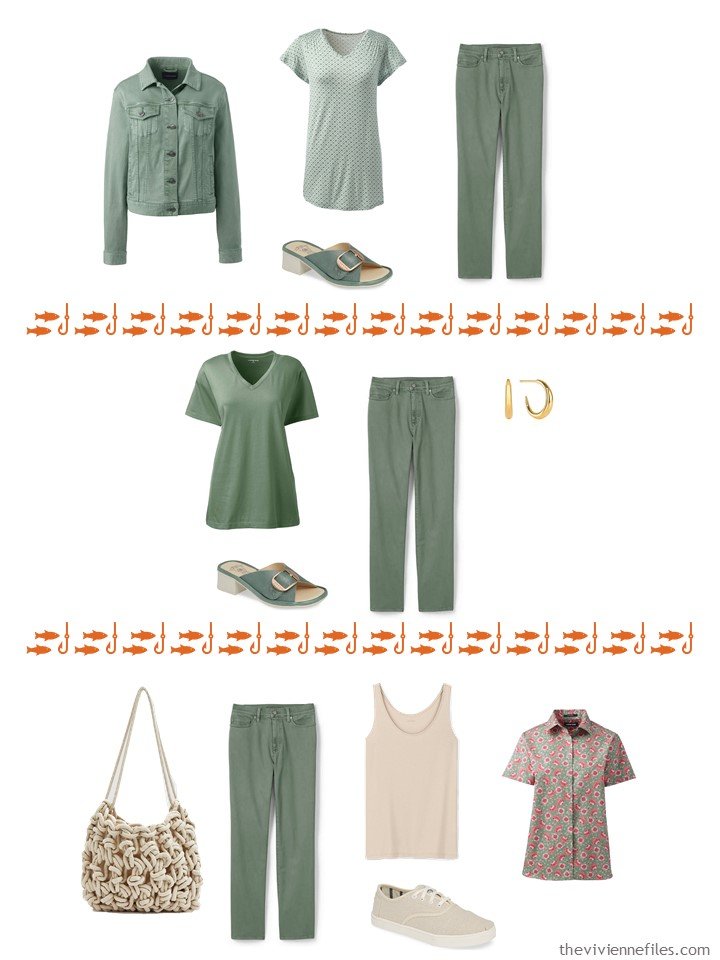 14. 3 ways to wear green pants from a capsule wardrobe