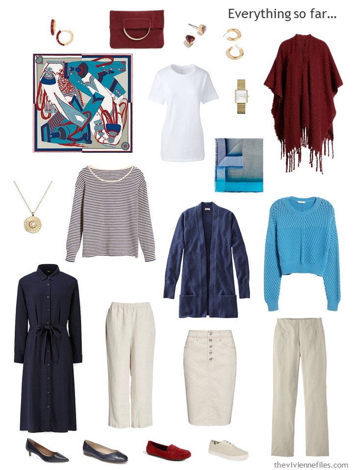 18. capsule wardrobe in navy, beige, red and blue