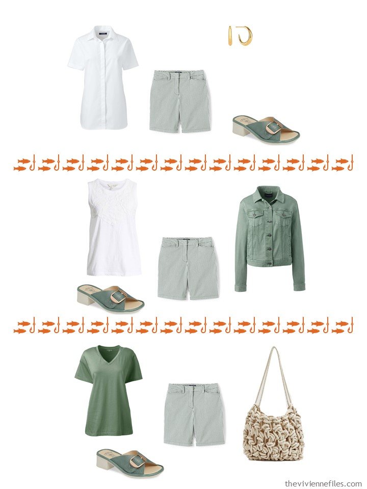 2. 3 ways to wear green print shorts from a capsule wardrobe