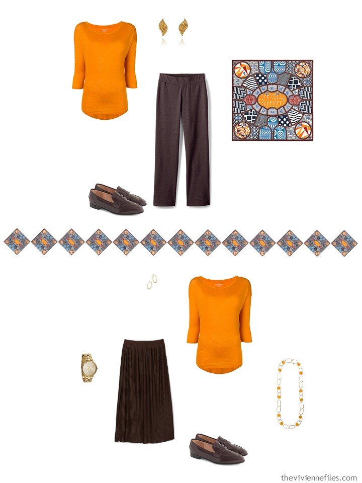 24. 2 ways to wear an orange sweater from a capsule wardrobe