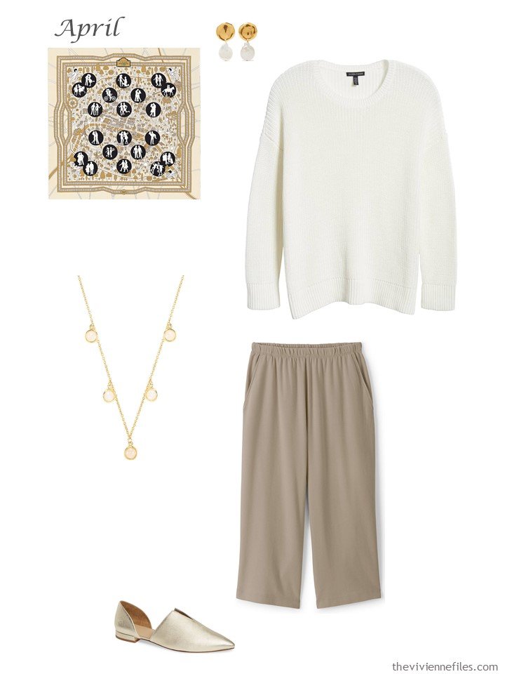 27. ivory and tan capri pants outfit