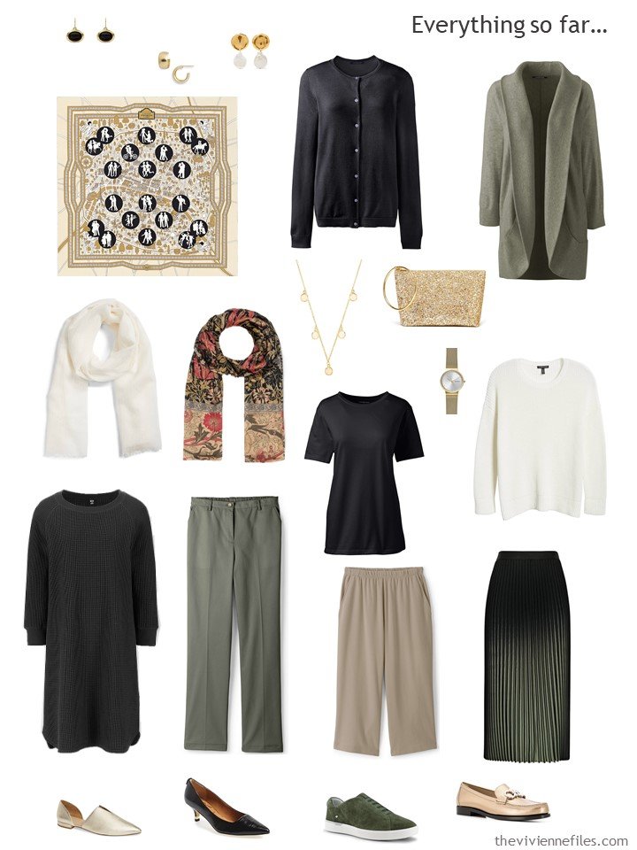 28. capsule wardrobe in black, olive, beige and white