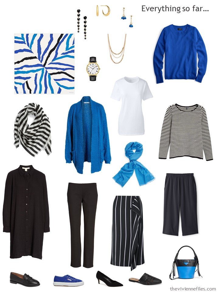 3. black, white and blue capsule wardrobe