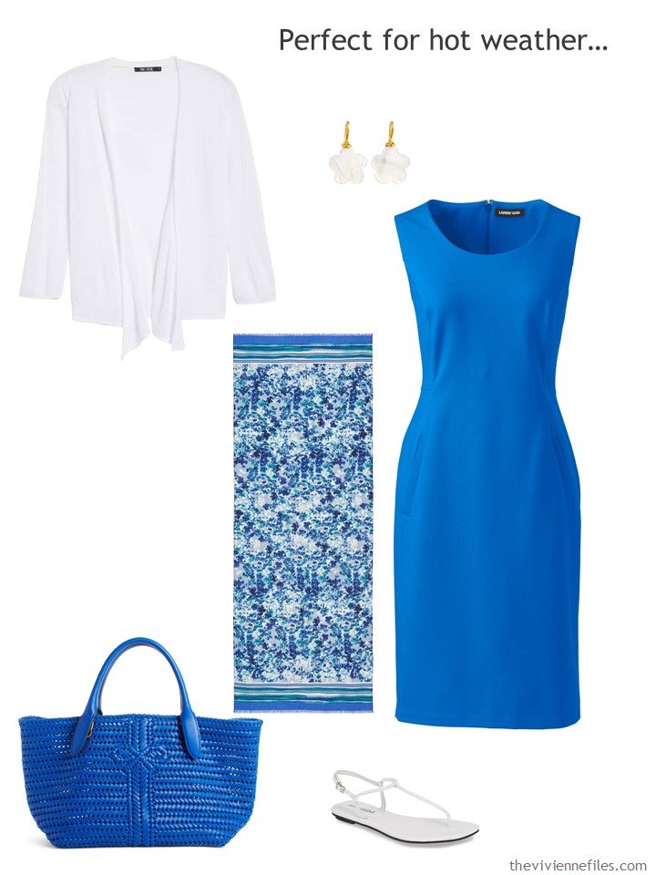 4. royal blue dress with white accessories