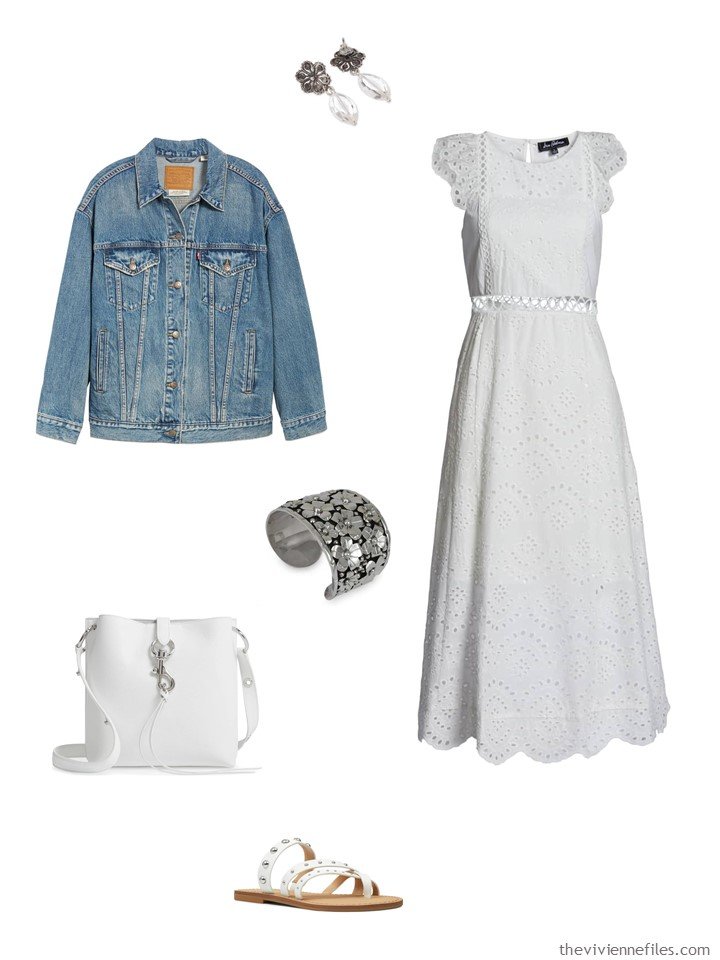 4. white eyelet dress with a denim jacket