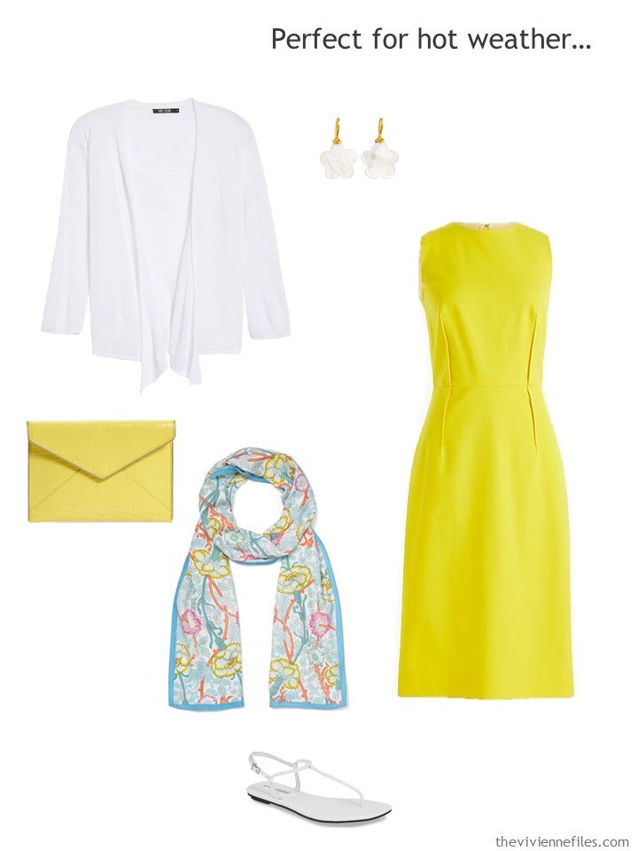 4. yellow dress with white accessories