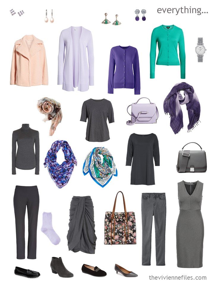 6. grey capsule wardrobe with lavender, peach, jade and ultraviolet accents