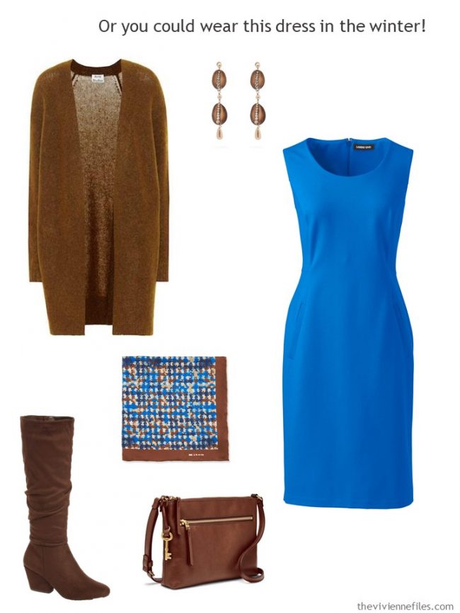 royal blue and brown outfit