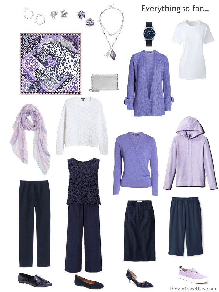 8. navy, white and purple capsule wardrobe