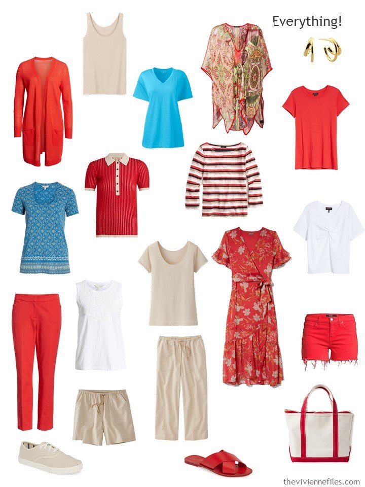 9. capsule wardrobe in red, beige, turquoise and white