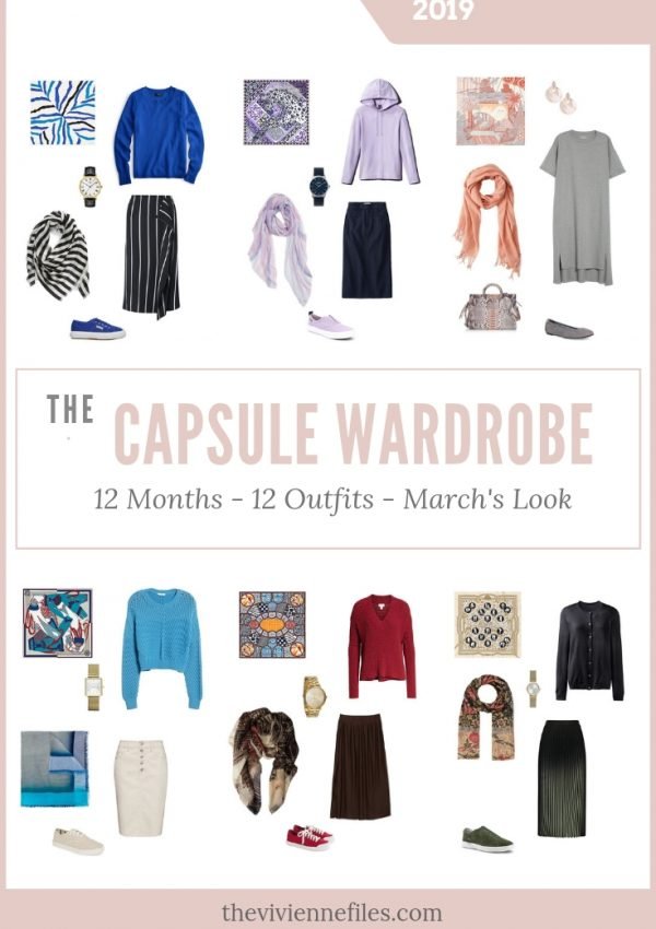 Capsule Wardrobes for March 2019 – 12 Months, 12 Outfits – Based on 6 Hermes Scarves