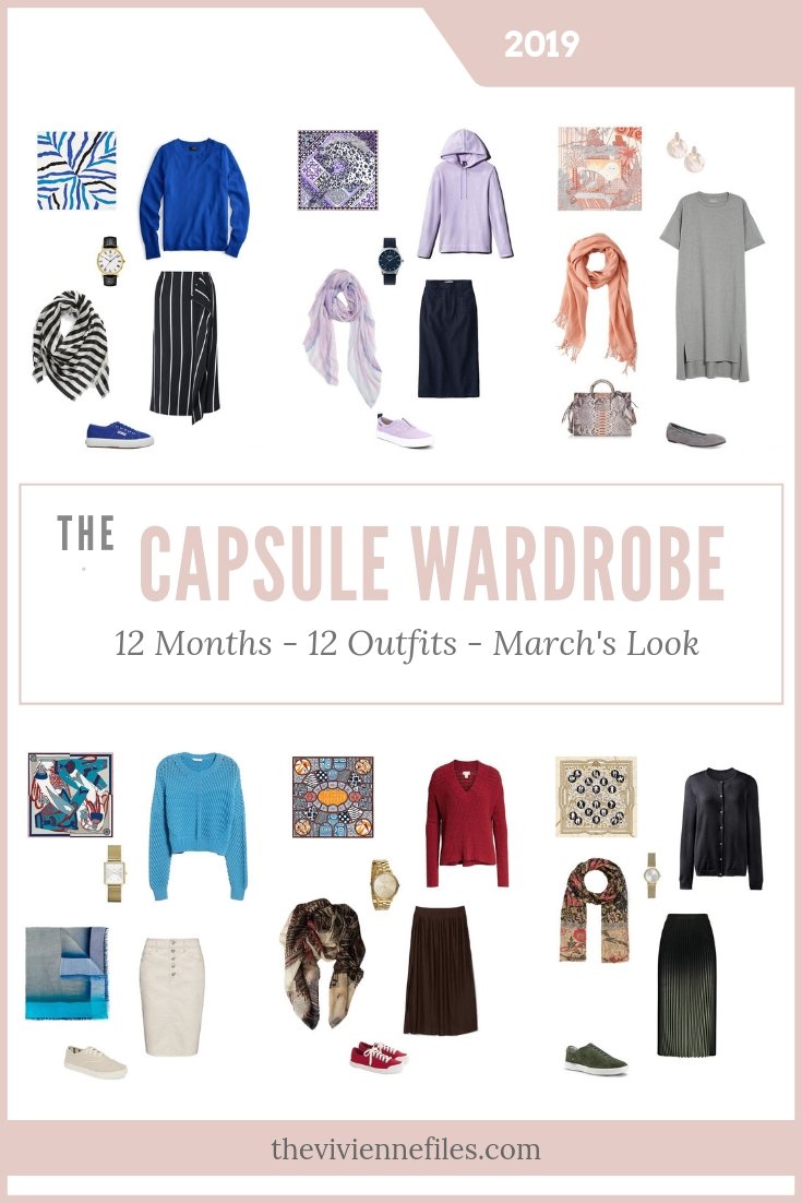 Capsule Wardrobes for March 2019 – 12 Months, 12 Outfits – Based on 6 Hermes Scarves